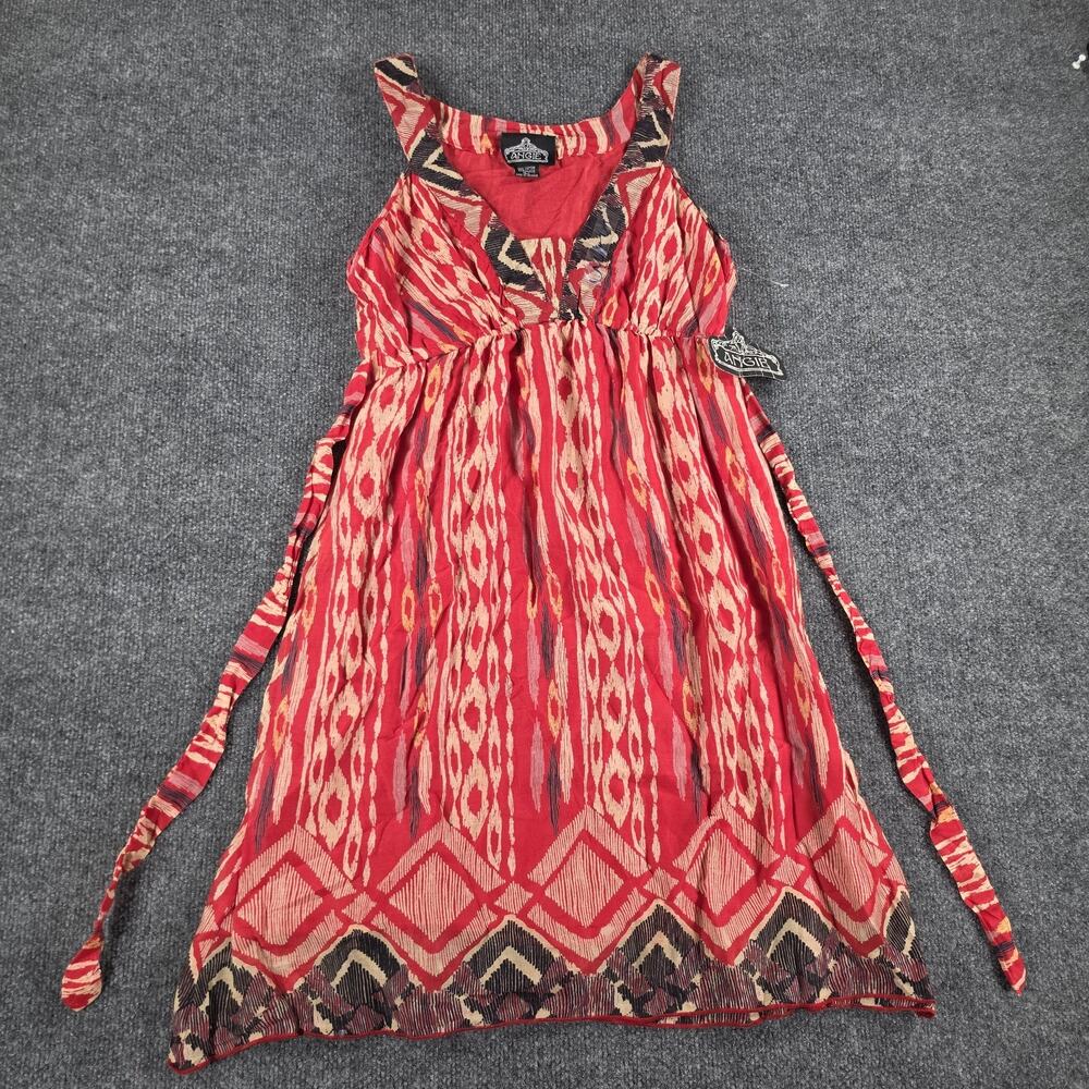 Angie Women's L Red Ikat Tribal Print Empire Waist Dress 100% Cotton NWT